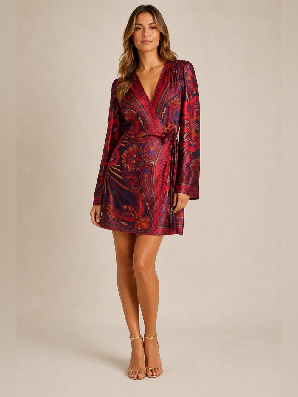 FARM Rio Macaw Arabesque Mini Wrap Dress, Size Small